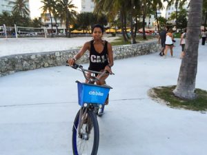 Keishia on a rented bike